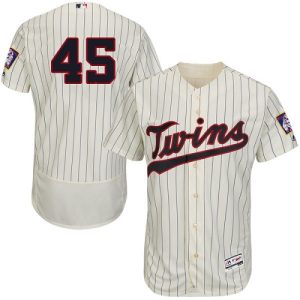 Stunning Twins #45 Phil Hughes Cream Strip Flexbase Authentic Collection Stitched MLB Jersey
