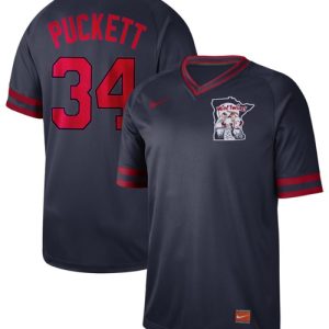 Delightful Nike Twins #34 Kirby Puckett Navy Authentic Cooperstown Collection Stitched MLB Jersey