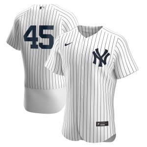 Amazing New York Yankees #45 Gerrit Cole Men's Nike White Navy Home 2020 Authentic Player MLB Jersey