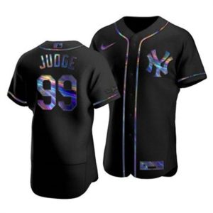 Premium New York Yankees #99 Aaron Judge Men's Nike Iridescent Holographic Collection MLB Jersey   Black