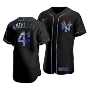 Superb New York Yankees #41 Miguel Andujar Men's Nike Iridescent Holographic Collection MLB Jersey   Black