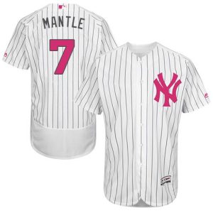 Outstanding Yankees #7 Mickey Mantle White Strip Flexbase Authentic Collection Mother's Day Stitched MLB Jersey