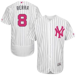 Superb Yankees #8 Yogi Berra White Strip Flexbase Authentic Collection Mother's Day Stitched MLB Jersey