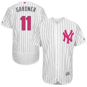 Delightful Yankees #11 Brett Gardner White Strip Flexbase Authentic Collection Mother's Day Stitched MLB Jersey