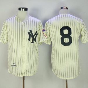 Exceptional Mitchell And Ness 1951 Yankees #8 Yogi Berra Cream Throwback Stitched MLB Jersey