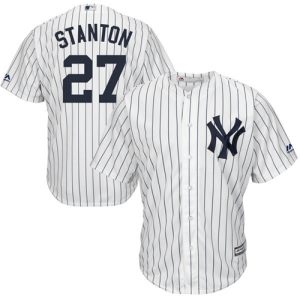 Superb Yankees #27 Giancarlo Stanton White Strip New Cool Base Stitched MLB Jersey