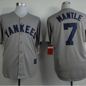Superb Mitchell And Ness 75TH Yankees #7 Mickey Mantle Grey Throwback Stitched MLB Jersey